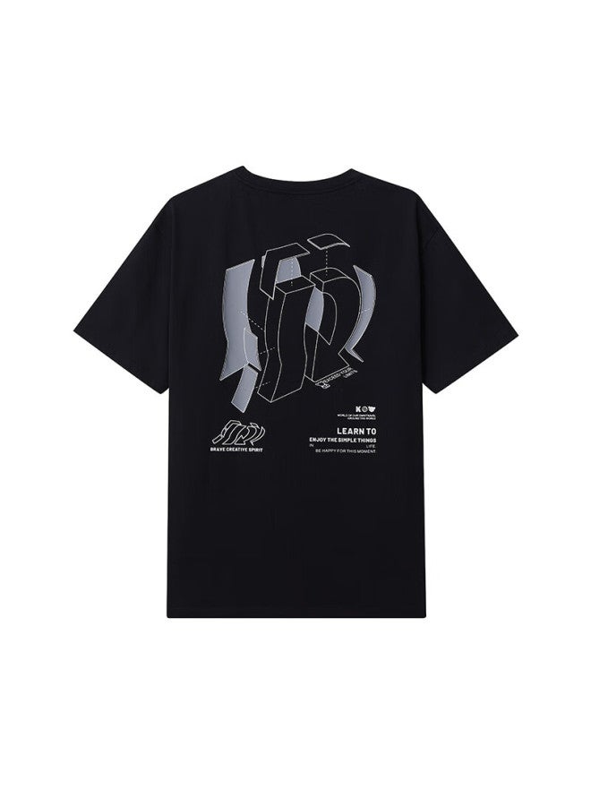 Men's Short Sleeve T-shirt Fashion Printed Cool Breathable Round Neck Men's T-shirt Black S - Image 2