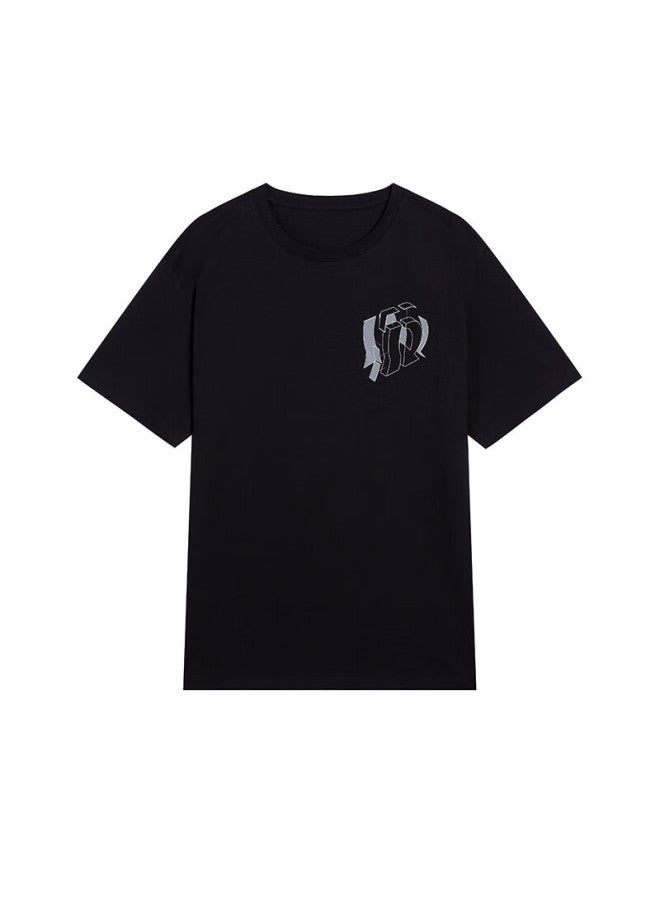 Men's Short Sleeve T-shirt Fashion Printed Cool Breathable Round Neck Men's T-shirt Black S - Image 1