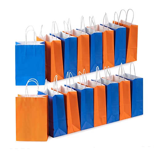 MISU Paper Bags Party Favor Bags Kraft Paper Gift Bags with Handle, Small, 8.3x5.9x3.2 Inches, 16-Pack (Orange, Blue) - Image 4