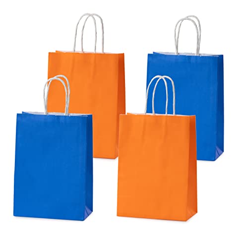 MISU Paper Bags Party Favor Bags Kraft Paper Gift Bags with Handle, Small, 8.3x5.9x3.2 Inches, 16-Pack (Orange, Blue) - Image 5