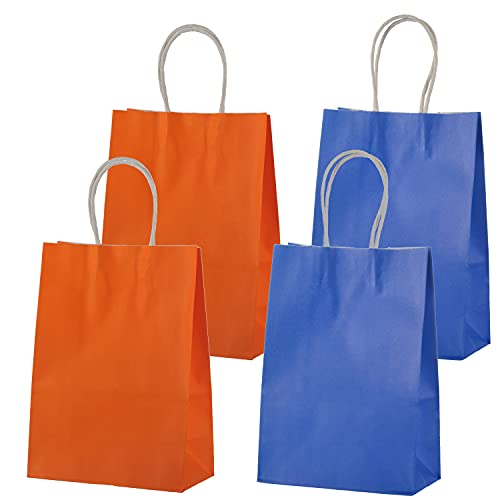 MISU Paper Bags Party Favor Bags Kraft Paper Gift Bags with Handle, Small, 8.3x5.9x3.2 Inches, 16-Pack (Orange, Blue) - Image 1