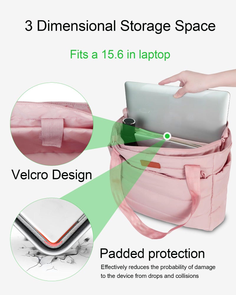 FHELAD Puffer Tote Bag for Women, Large Quilted Work Tote Bag with Zipper & Cup Holder for Nurse Teacher, Lightweight Travel Puffy Shoulder Bag for Clinical Gym, Pink - Image 4