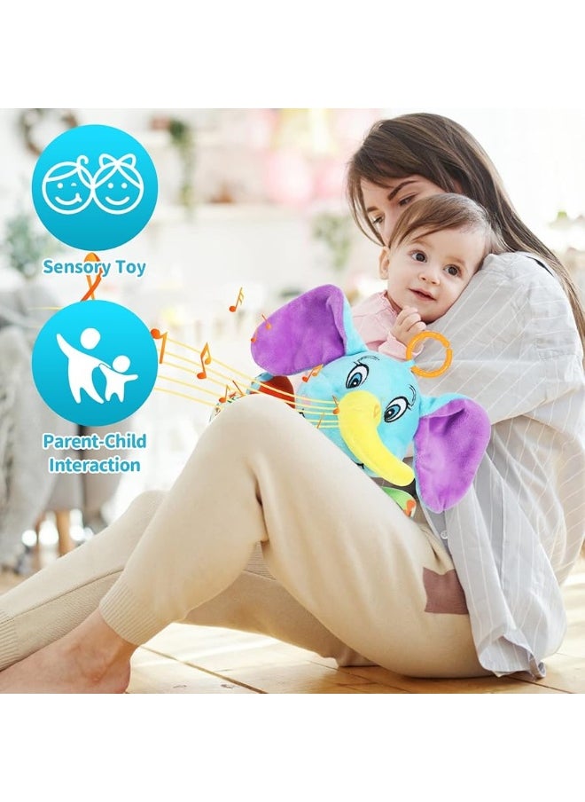 Multifunctional Luminous Plush Elephant Baby Music Toy, with 12 Songs and Various Sounds of Nature, Equipped with Suspension, as a Teething Toy, Apply for Car Seats, Cribs and Strollers
