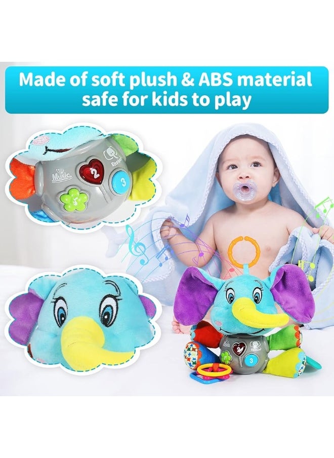 Multifunctional Luminous Plush Elephant Baby Music Toy, with 12 Songs and Various Sounds of Nature, Equipped with Suspension, as a Teething Toy, Apply for Car Seats, Cribs and Strollers