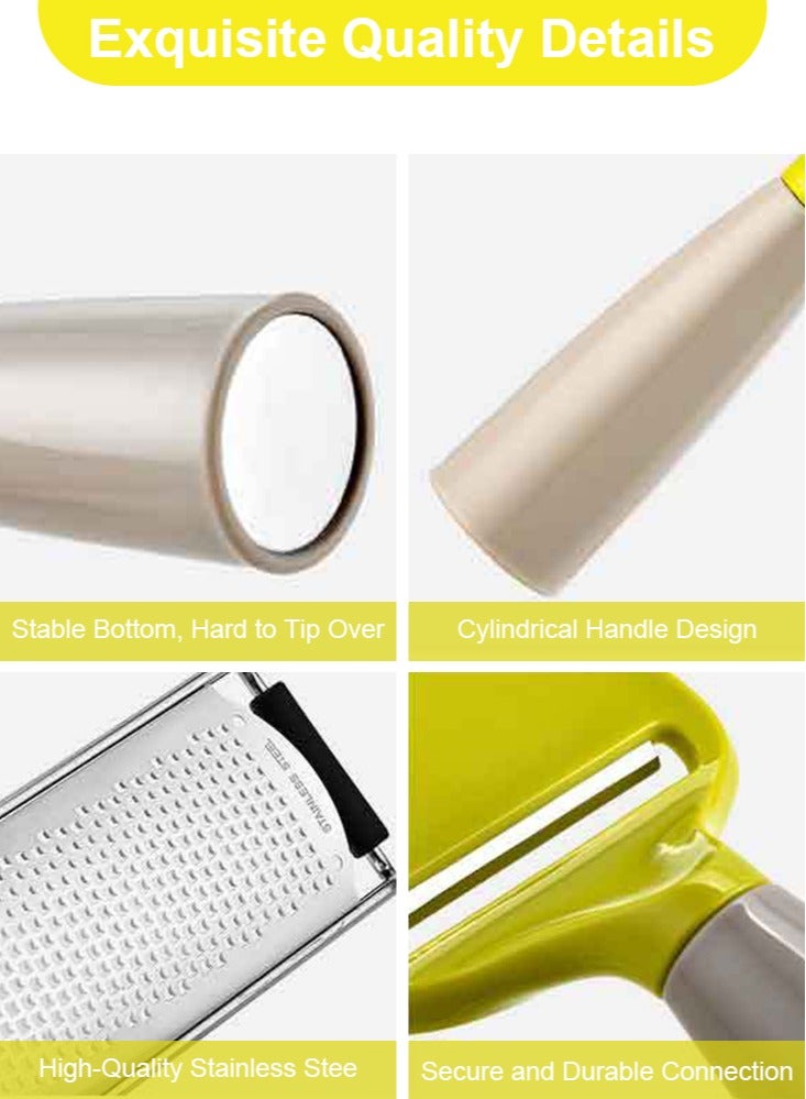 بيرفيي مجموعة أدوات الطهي الفاخرة 11 قطعة مع أواني من الفولاذ المقاوم للصدأ، أدوات أساسية للطهي أو الخبز تشمل قطاعة البيتزا، والخفاقة، والملعقة، والمبشرة، وفتاحة العلب، وقشارة الخضروات للمطبخ. - Image 5