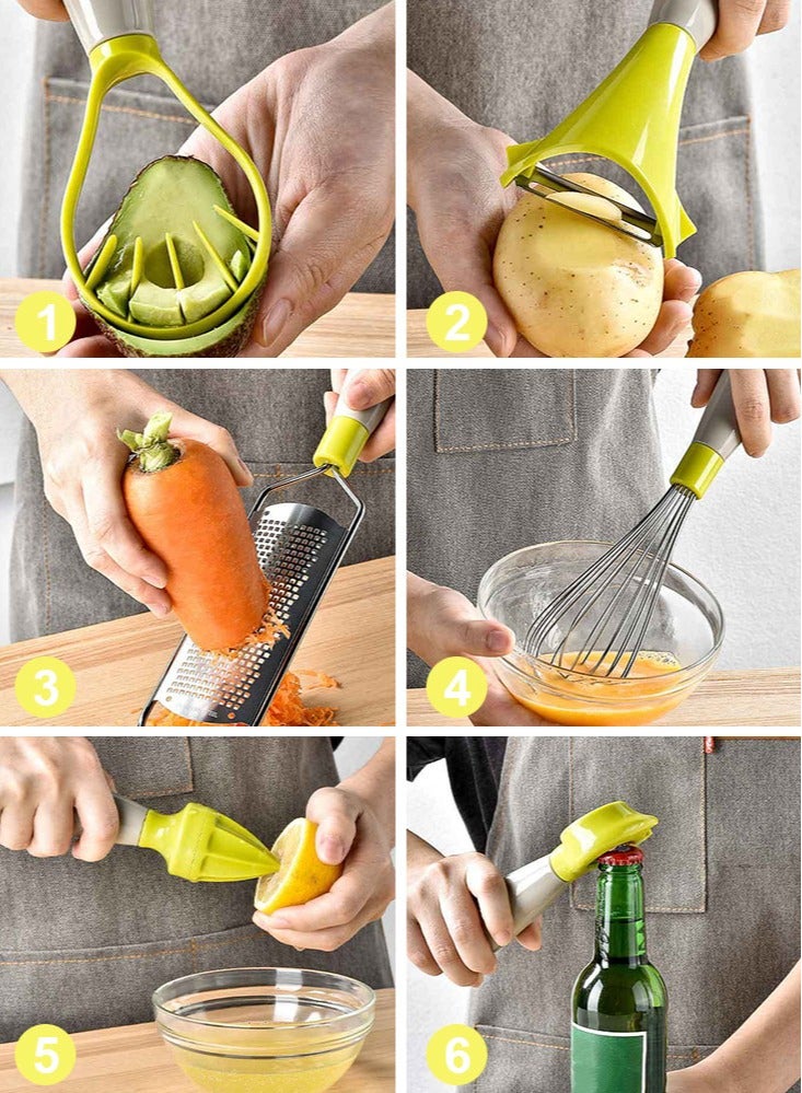 بيرفيي مجموعة أدوات الطهي الفاخرة 11 قطعة مع أواني من الفولاذ المقاوم للصدأ، أدوات أساسية للطهي أو الخبز تشمل قطاعة البيتزا، والخفاقة، والملعقة، والمبشرة، وفتاحة العلب، وقشارة الخضروات للمطبخ. - Image 3