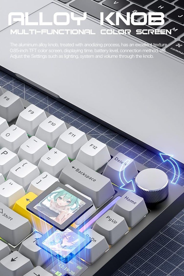 Attack Shark X820 Ultra Wireless Gaming Mechanical Keyboard with TFT Smart Display&Knob,75% Hot Swappable Custom Gasket-Mounted Keyboard,Tri-Mode(Wired/2.4GHz/BT) - Image 5