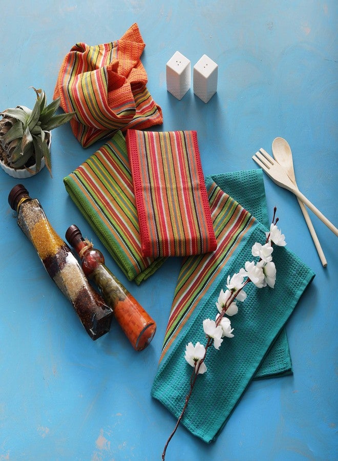 DG Collections Salsa Stripe Kitchen Dish Towels, 100% Cotton, Highly Absorbent, Multi Purpose Waffle Tea Towels for Cooking, Drying & Cleaning, 16x28 Inches, Pack of 12 - Image 3