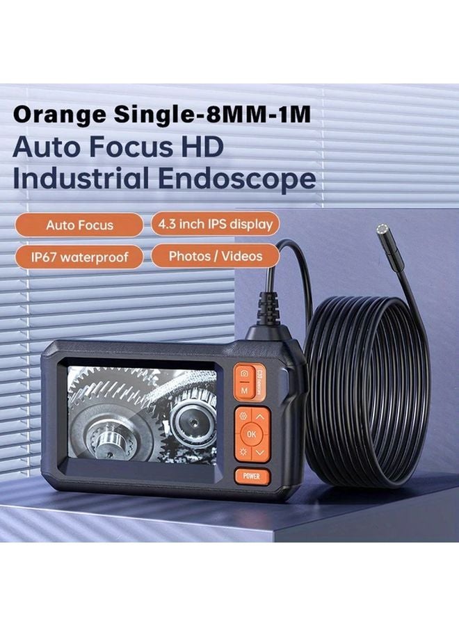 Orange 8mm Autofocus Industrial Endoscope 4.3 Inch IPS Display HD USB Rechargeable IP67 Waterproof For Automotive HVAC Inspections - Image 1