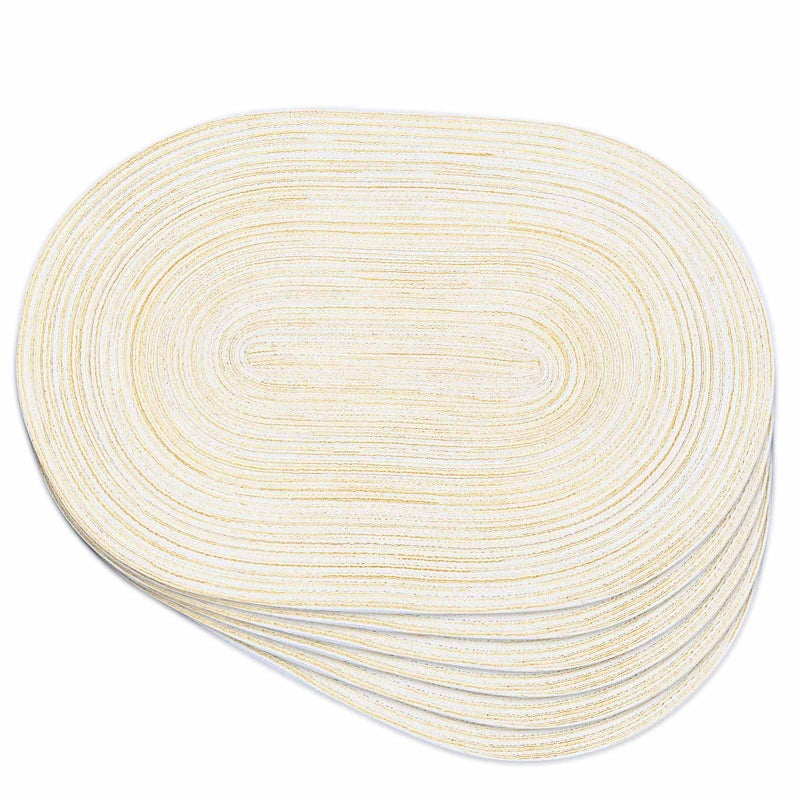 سِتّ مفرش طاولة مضفر بيضاوي Noctiflorous من 6 قطع مقاس 12x18 بوصة غير قابل للانزلاق قابل للغسل مقاوم للحرارة لمفرش الطاولة المستدير لتناول الطعام في المطبخ الحفلات ديكور الطاولة اليومي مفرش العشاء 11 بيج