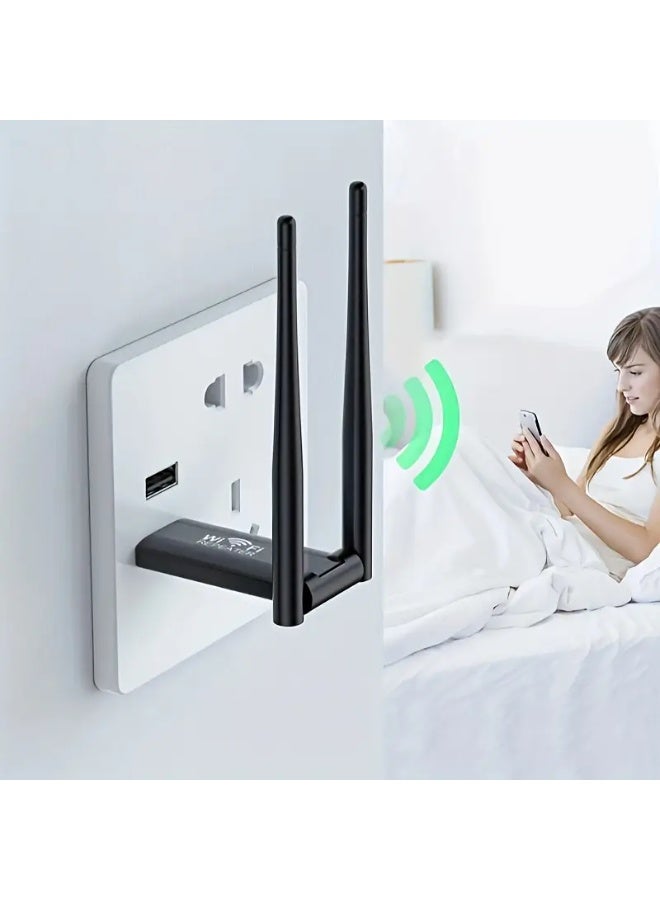 "USB WiFi Repeater 300Mbps - Dual Band 2.4GHz/5GHz Wireless Network Extender with High Gain Antenna | WPS Button | Compact Plug-and-Play Design | for Home/Office/Travel"  - Image 1