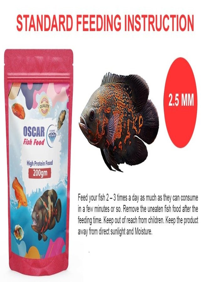 طعام أسماك الأوسكار مدعم بنسبة 40% بروتين وفيتامينات، ضروري لتعزيز اللون ونمو أسماك الأوسكار الصغيرة والمتوسطة الحجم، حجم الحبيبات 2.5 مم، 200 غرام - Image 3