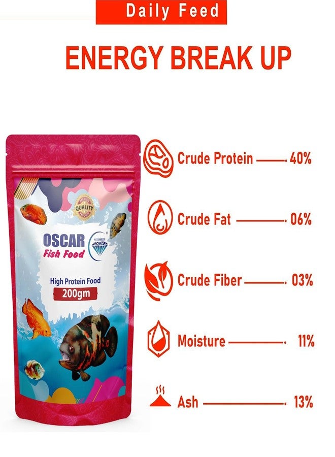 طعام أسماك الأوسكار مدعم بنسبة 40% بروتين وفيتامينات، ضروري لتعزيز اللون ونمو أسماك الأوسكار الصغيرة والمتوسطة الحجم، حجم الحبيبات 2.5 مم، 200 غرام - Image 4