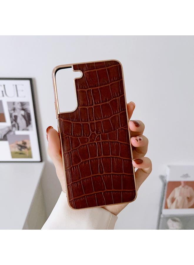 S-TOP Case For Samsung Galaxy S22+ 5G Crocodile Texture Genuine Leather Electroplating Phone Case - Image 2