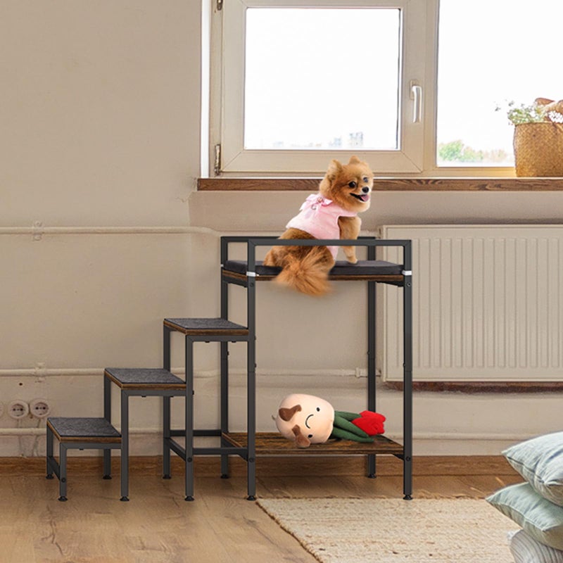 CADUKE Pet Window Perch with Stairs, Dog Bunk Beds with Stairs, 4 Steps Dog Stairs for High Beds for Small Dogs and Cats - Image 5