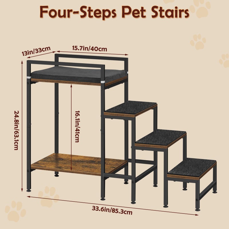 CADUKE Pet Window Perch with Stairs, Dog Bunk Beds with Stairs, 4 Steps Dog Stairs for High Beds for Small Dogs and Cats - Image 2