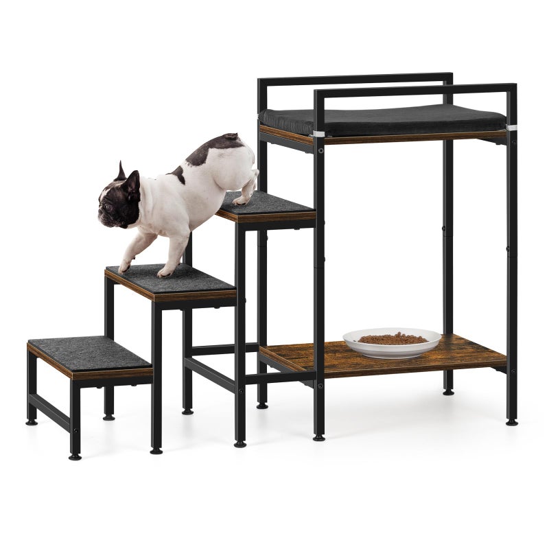 CADUKE Pet Window Perch with Stairs, Dog Bunk Beds with Stairs, 4 Steps Dog Stairs for High Beds for Small Dogs and Cats - Image 1