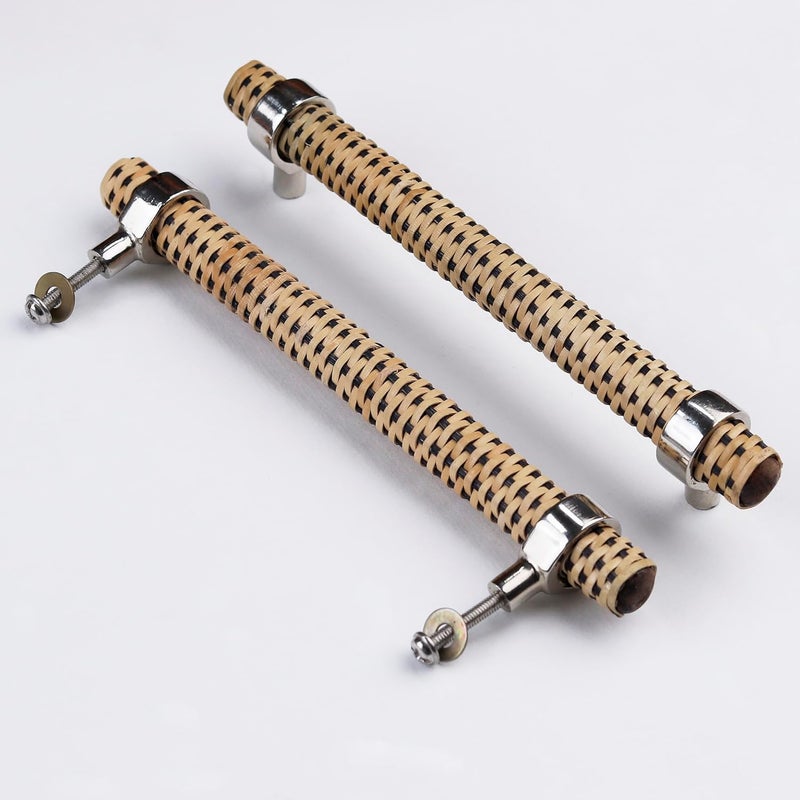 Indian-Shelf IndianShelf 6 Piece Adjustable Drawer Pulls Decorative Rattan Boho Wood Cabinet Pulls Handles Unique Dresser Door Handles Interior Silver Cabinet Hardware 5 Style 1  - Image 1