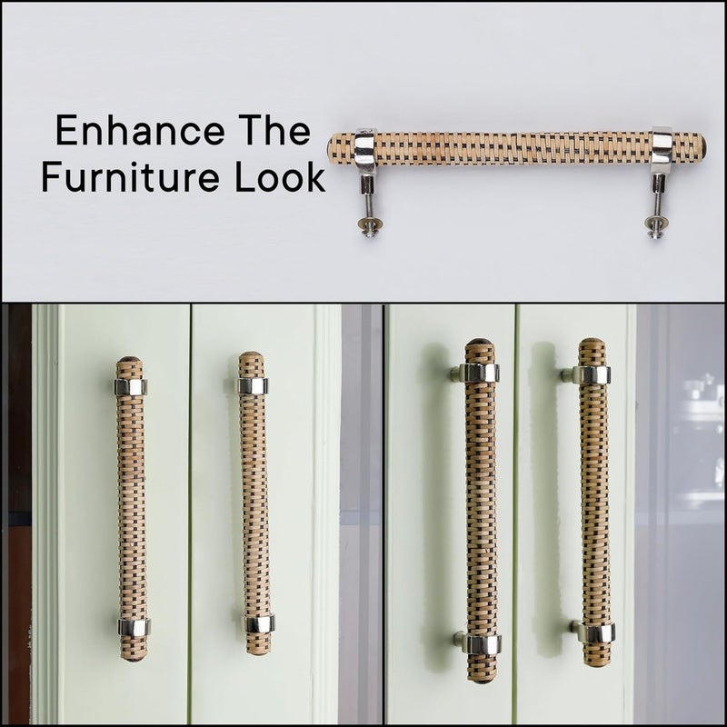 Indian-Shelf IndianShelf 6 Piece Adjustable Drawer Pulls Decorative Rattan Boho Wood Cabinet Pulls Handles Unique Dresser Door Handles Interior Silver Cabinet Hardware 5 Style 1  - Image 4