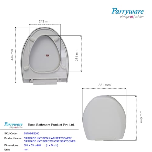 Parryware Casa Soft Close Seat Cover (E83001C) with Adjustable Hinges | Eco-friendly Material with Superior Finish |Round Shape & Ultra White Colour Commode Seat Cover Antibacterial Technology - Image 3