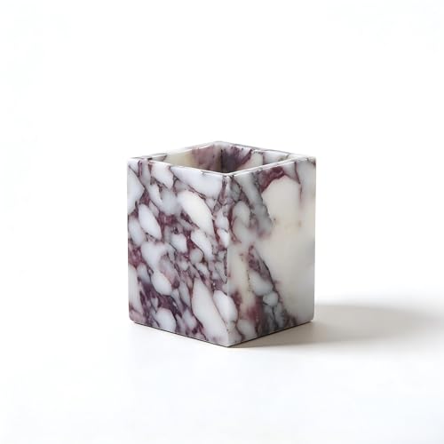 Artisanal Abode Marble Pen Holder Natural White Marble Pencil Cup and Square Desktop Organizer for Pens Makeup Brushes Toothbrushes Office Supplies Vanity and Bathroom Counter - Image 1