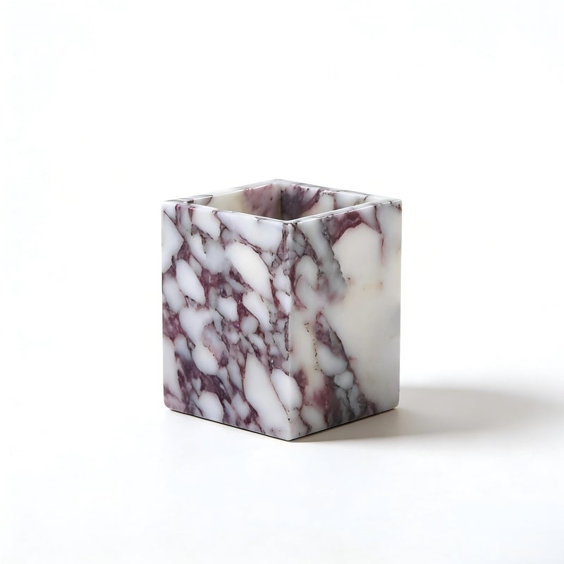 Artisanal Abode Marble Pen Holder Natural White Marble Pencil Cup and Square Desktop Organizer for Pens Makeup Brushes Toothbrushes Office Supplies Vanity and Bathroom Counter - Image 2