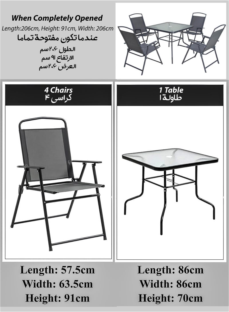 توشيونيكس طقم طاولة طعام من 5 قطع مع 4 كراسي قابلة للطي وطاولة مربعة من الزجاج المقسّى - أثاث عصري للمطبخ وغرفة الطعام للمساحات الصغيرة والشقق والشرفات والباحات الداخلية والخارجية - إطار فولاذي مقاوم للصدأ، وقماش مقاوم للأشعة فوق البنفسجية قابل للتهوية، وموفر للمساحة، ومتين وسهل التجميع - Image 3
