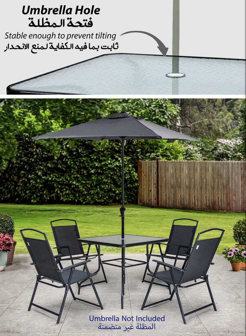 توشيونيكس طقم طاولة طعام من 5 قطع مع 4 كراسي قابلة للطي وطاولة مربعة من الزجاج المقسّى - أثاث عصري للمطبخ وغرفة الطعام للمساحات الصغيرة والشقق والشرفات والباحات الداخلية والخارجية - إطار فولاذي مقاوم للصدأ، وقماش مقاوم للأشعة فوق البنفسجية قابل للتهوية، وموفر للمساحة، ومتين وسهل التجميع - Image 5