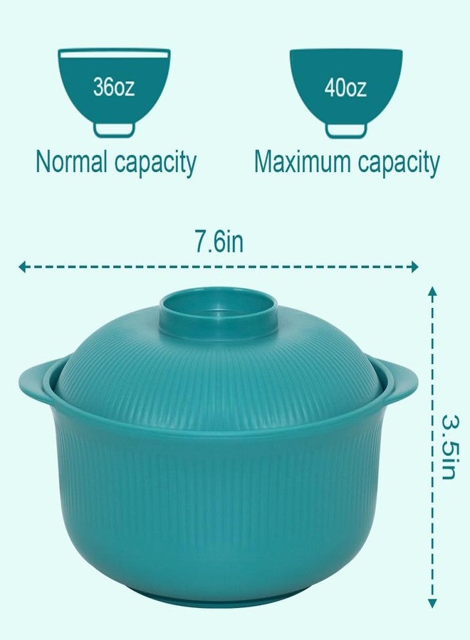 Oylnidea 4pcs Unbreakable Cereal Bowls with Lids - Microwave & Dishwasher Safe BPA-Free Plastic Striped Pot Bowls for Family, Kids, Camping - Non-Slip, Eco Wheat Straw Soup Bowls (40oz) - Image 3