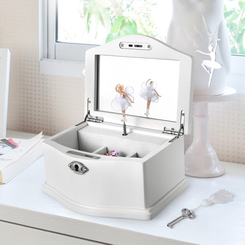 Jozen Gift Wooden Ballerina Medium White Musical Jewelry Box with Mirror and Lock for girlsï¼ŒKid's Jewelry Storage Music Box,Gifts for Christmas,Birthday and all Holidays - Image 5