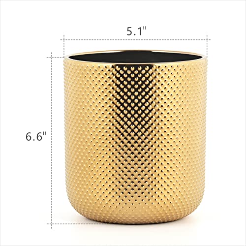 Satu Brown Ceramic Utensil Holder for Kitchen Counter, Gold Utensil Holder for Countertop, 5.1 W x 6.6 H inches - Image 2