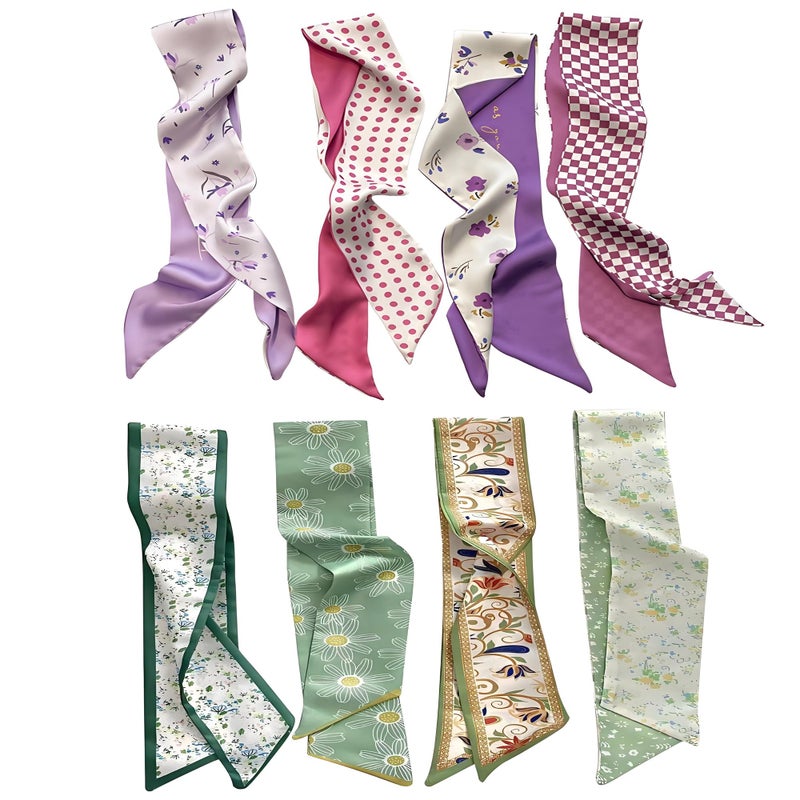 MsAnya 8Pcs Fashion Scarves for Women, Multifunctional Boho Scarves Headbands Satin Scarf for Bag Hair Accessories (purple05mint, 8 pcs) - Image 1