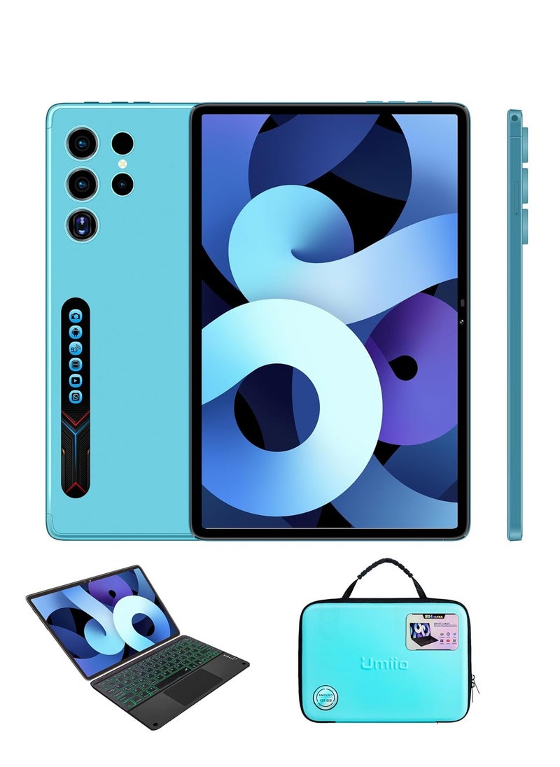 Umiio Smart Android Tablet S24 Ultra 10.1-inch HD Display with Touchpad Keyboard/Case and EWB Handbag 12GB RAM 512GB ROM 5G Network Dual SIM Kids Tablet WiFi GPS Slim Tab-Blue  - Image 1