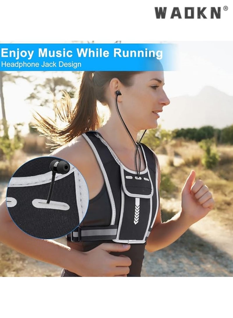WAOKN Running Vest Phone Holder for Men & Women, Men & Women's Sports Adjustable Reflective Running Vest Light Weight Phone Holder for Running with Water Bottle Pouch, Accessories Pockets - Image 5