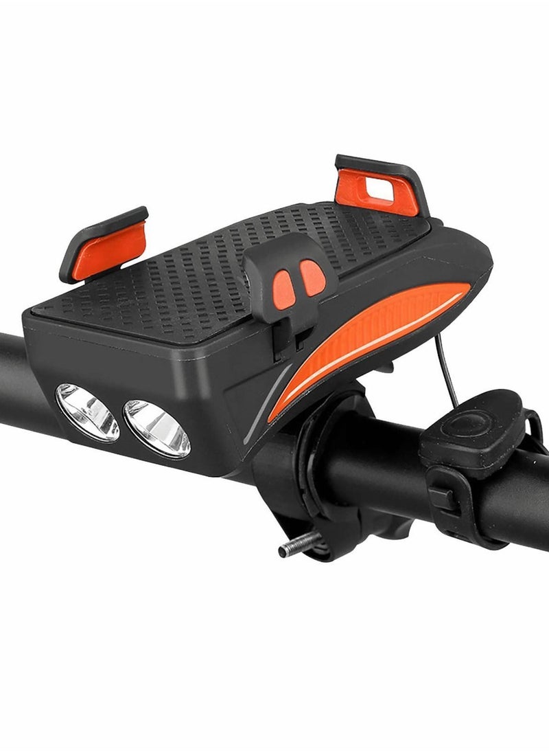 Y&D Bike Lights with Phone Holder, LED headlight Rechargeable USB bicycle bracket horn 4 in 1 Bicycle Front Light  - Image 1