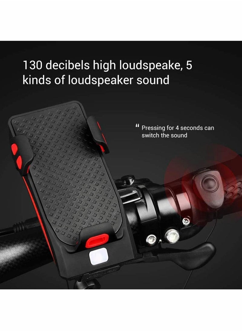 Y&D Bike Lights with Phone Holder, LED headlight Rechargeable USB bicycle bracket horn 4 in 1 Bicycle Front Light  - Image 4