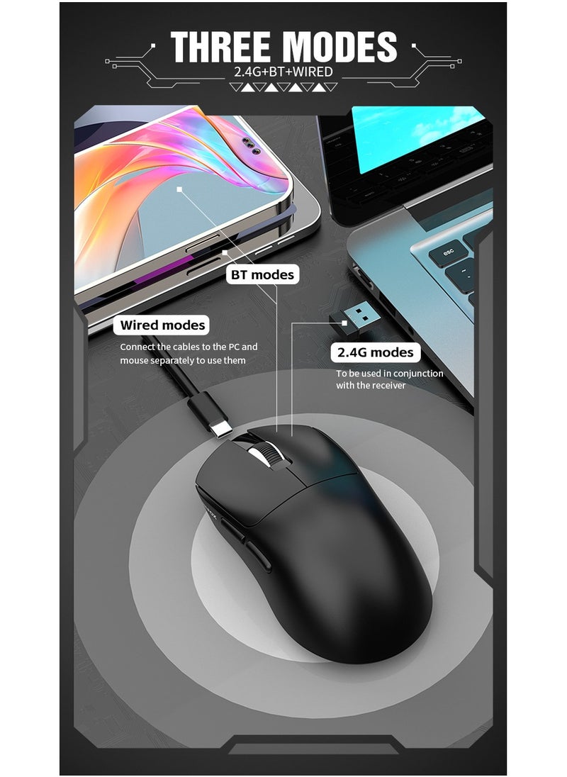 XUNFOX XunFox H8 Tri-Mode Wireless Gaming Mouse – 2.4G, Bluetooth & Wired – Ultra-Lightweight 59g – Adjustable 12,000 DPI – 4-Tier Polling Rate – Long Battery Life – Ergonomic RGB Mouse for PC, Mac, Laptop (Black)  - Image 4