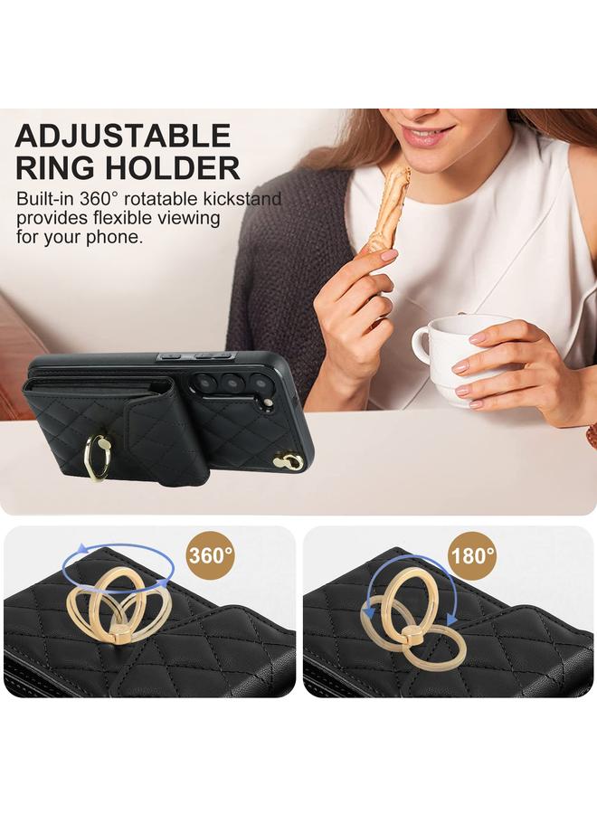 S-TOP Case For Samsung Galaxy S23 5G Rhombic Texture Card Bag Phone Case with Long Lanyard - Image 5