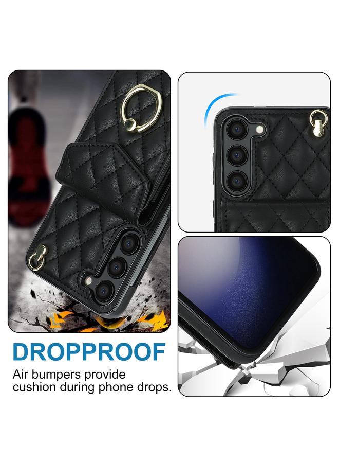 S-TOP Case For Samsung Galaxy S23 5G Rhombic Texture Card Bag Phone Case with Long Lanyard - Image 3