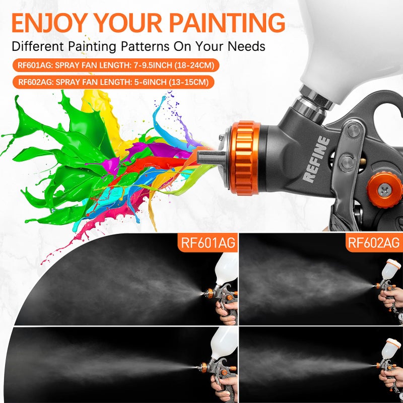 REFINE HVLP Air Gravity Spray Gun Sets, 2-Spray Paint Gun, 1.0mm 100ml & 1.4/1.7mm 600ml Auto Paint Sprayer Gun with Air Regulator for Car Paint, Primer, Topcoat & Touch-Up, Furniture, House Painting. - Image 2