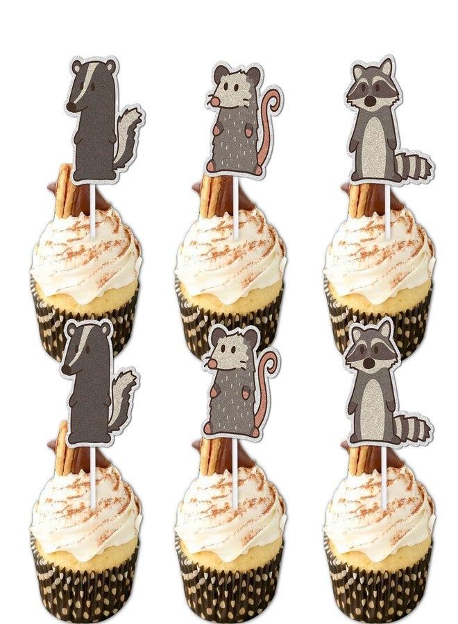 LETLIMIT 18pcs Brown Glitter Dessert Cupcake Topper Cartoon Raccoon Theme Decor Supplies Men Women Baby Shower Happy Birthday Party Decorations - Image 1