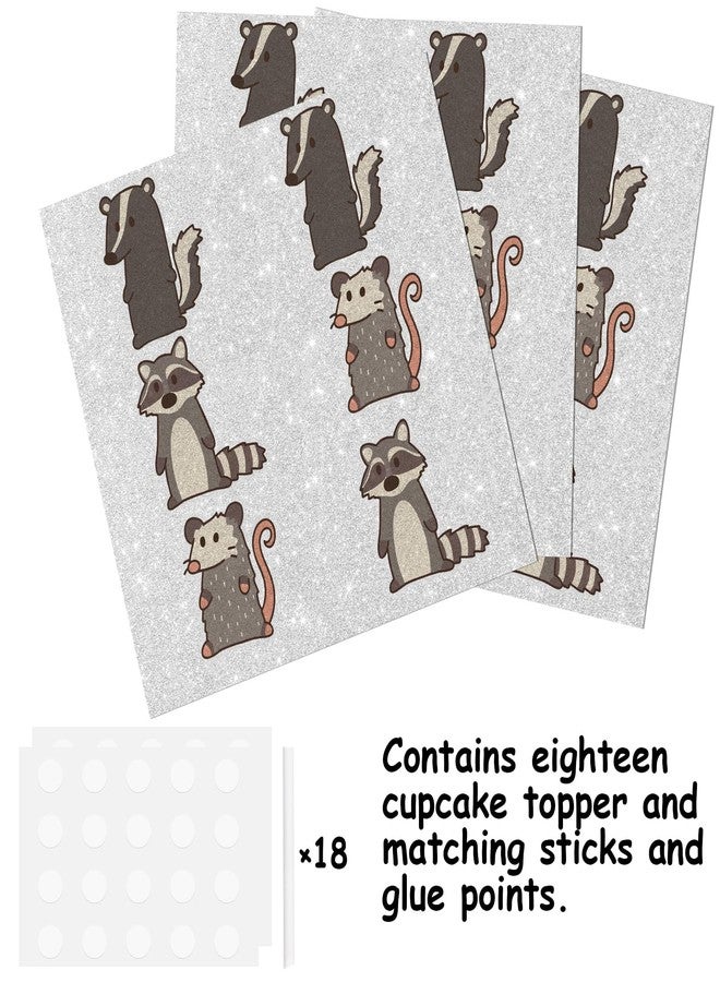 LETLIMIT 18pcs Brown Glitter Dessert Cupcake Topper Cartoon Raccoon Theme Decor Supplies Men Women Baby Shower Happy Birthday Party Decorations - Image 3