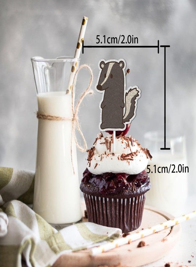 LETLIMIT 18pcs Brown Glitter Dessert Cupcake Topper Cartoon Raccoon Theme Decor Supplies Men Women Baby Shower Happy Birthday Party Decorations - Image 2