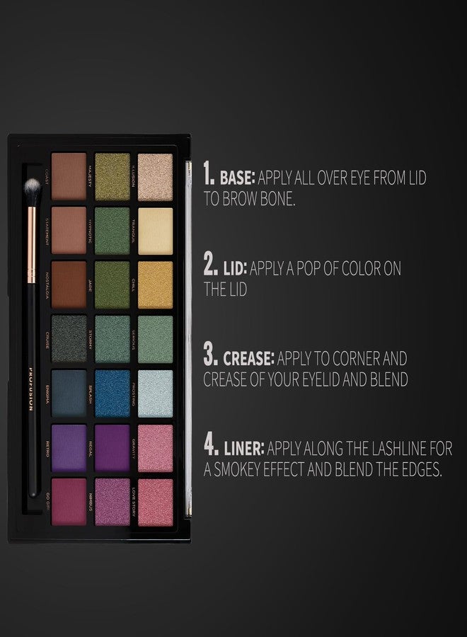 Profusion Cosmetics مجموعة ظلال العيون من بروفيوجن كوزمتيكس بـ 21 لونًا وفرشاة - مكياج عالي الصبغة بلمسات مطفية ولامعة، يدوم طويلاً وسهل الدمج، وندرلاست - Image 4