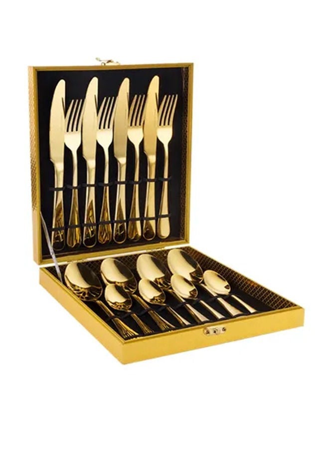 Rock Pow 16-Piece Gold Plated Stainless Steel Flatware Cutlery Set Utensils For Kitchen - Image 1