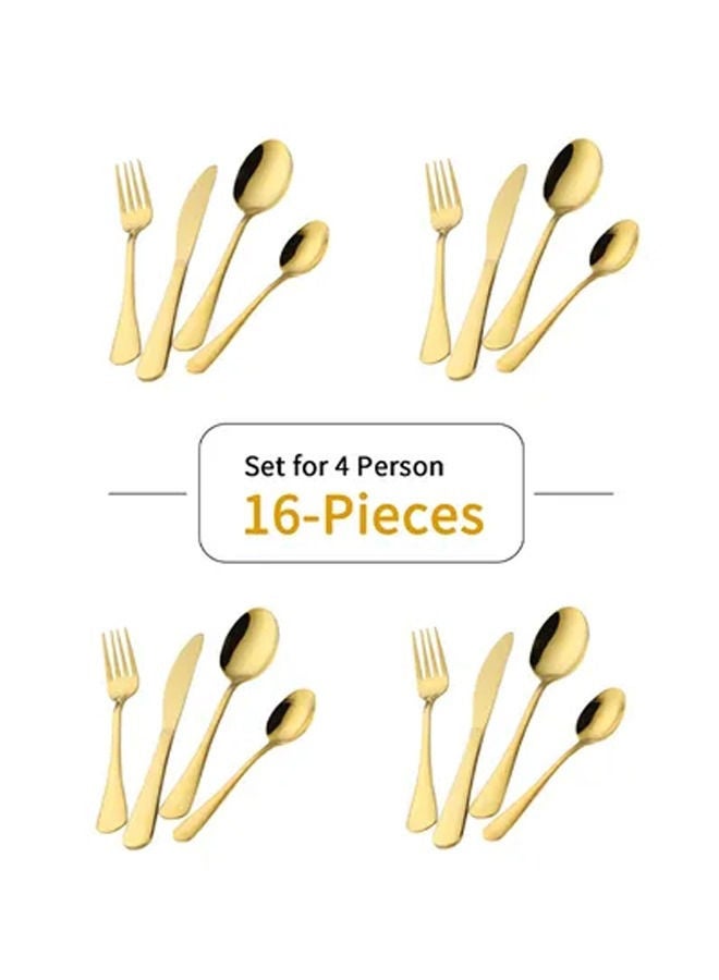 Rock Pow 16-Piece Gold Plated Stainless Steel Flatware Cutlery Set Utensils For Kitchen - Image 5