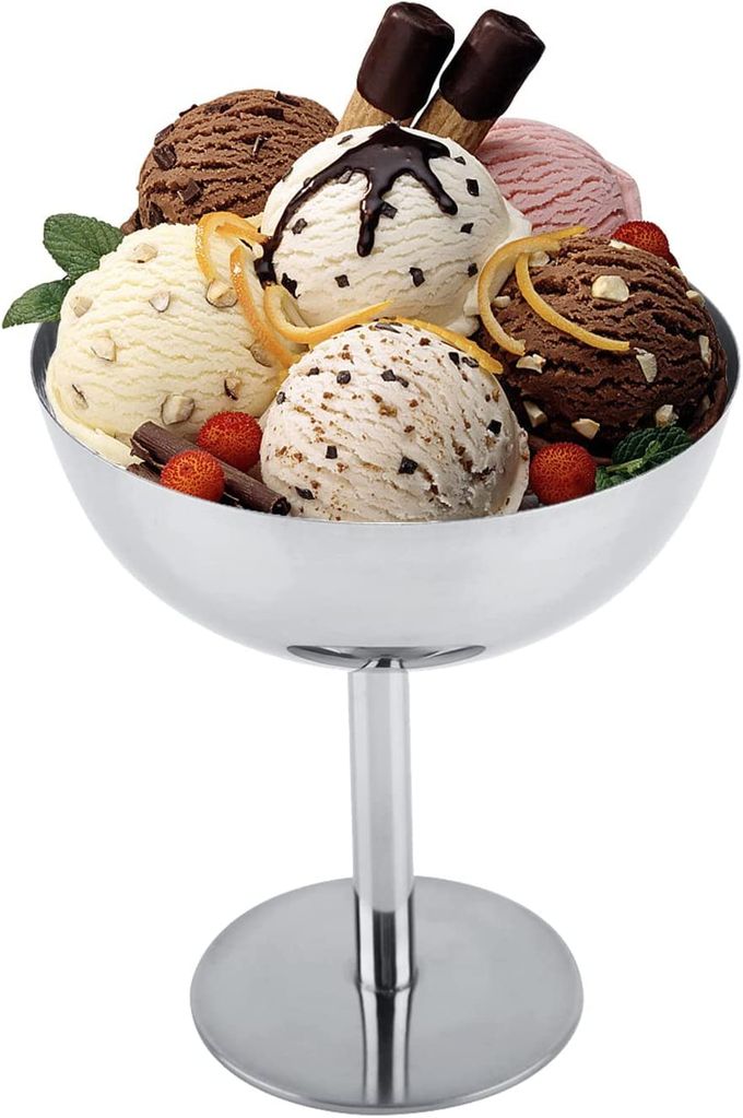 LIZEALUCKY Stainless Steel Ice Cream Goblet Cups Serving Dessert Dish Bowls for Salad Fruit Cereal Pudding for Home Hotel Restaurants Parties(Tall) - Image 1