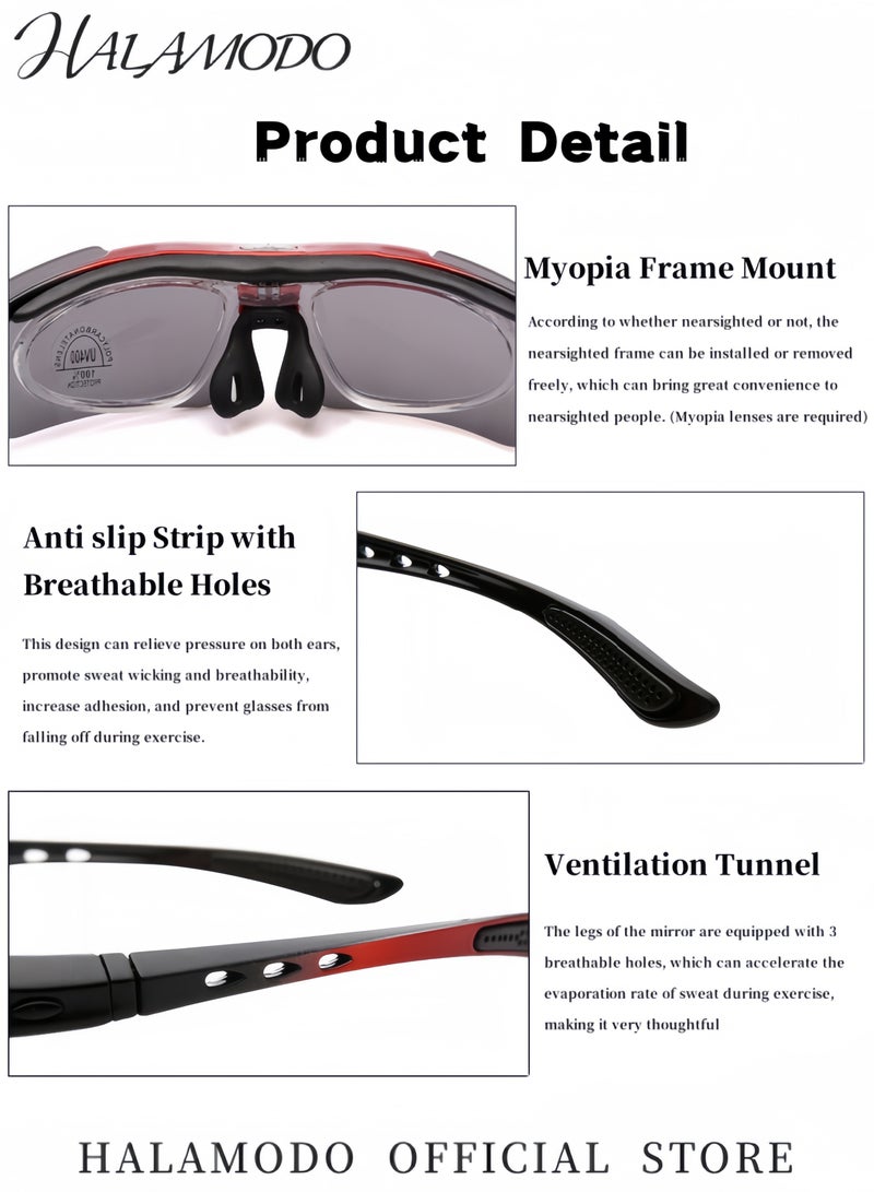 هالامودو نظارات رياضية مستقطبة للجنسين لركوب الدراجات النارية للجنسين نظارات رياضية مضادة للغبار ومقاومة للرياح ومقاومة للرياح لركوب الدراجات الهوائية ومقاومة للأشعة فوق البنفسجية مع عدسات قابلة للتبديل للبيسبول والجولف والجري والقيادة وصيد الأسماك وركوب الخيل - Image 3