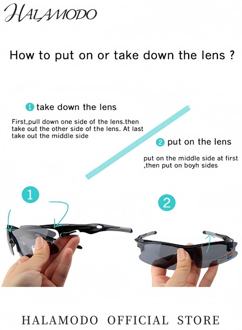 هالامودو نظارات رياضية مستقطبة للجنسين لركوب الدراجات النارية للجنسين نظارات رياضية مضادة للغبار ومقاومة للرياح ومقاومة للرياح لركوب الدراجات الهوائية ومقاومة للأشعة فوق البنفسجية مع عدسات قابلة للتبديل للبيسبول والجولف والجري والقيادة وصيد الأسماك وركوب الخيل - Image 5