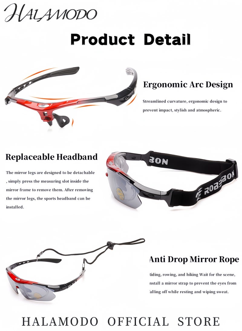 هالامودو نظارات رياضية مستقطبة للجنسين لركوب الدراجات النارية للجنسين نظارات رياضية مضادة للغبار ومقاومة للرياح ومقاومة للرياح لركوب الدراجات الهوائية ومقاومة للأشعة فوق البنفسجية مع عدسات قابلة للتبديل للبيسبول والجولف والجري والقيادة وصيد الأسماك وركوب الخيل - Image 4